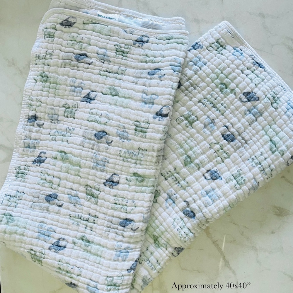 aden + anais White and Blue Baby Blanket